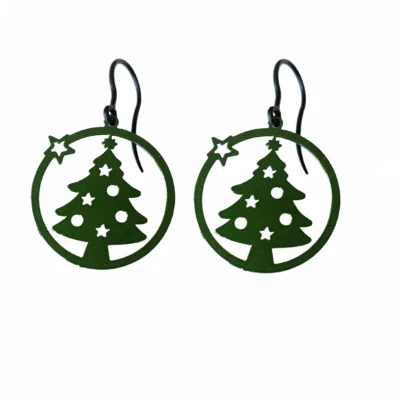 Afbeelding van Allergievrij oorbellen Kerstboom groen Charme Bijoux