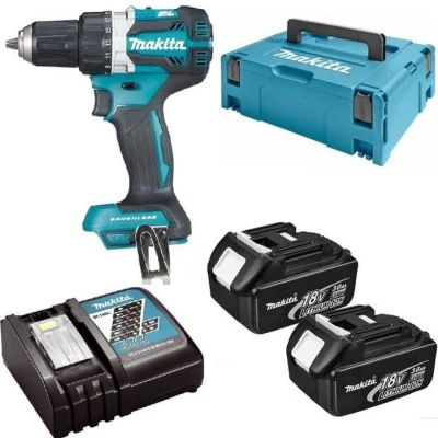 Afbeelding van Makita, Boormachine + slagboor, WIERTARKO WKRĘTARKA 18V 54/30Nm 2x3,0Ah LI ION BEZSZCZOTKOWA WALIZKA MAKPAC DDF484RFJ (Oplaadbare batterij)