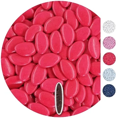 Afbeelding van EinsSein 0,5kg chocolade dragees roze bruiloft chocoladebollen choco choups omhuld confetti rokante koekjes candy bar candybar geboorte communie geschenken voor gasten dopen doop blinkend
