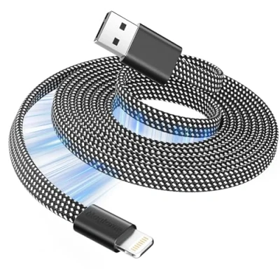 Afbeelding van Magnetische Lightning kabel, 1 m, MFI gecertificeerd, snellaadkabel, plat, intrekbaar, voor auto, compatibel met iPhone 14 13 12 11 Pro Max xr XS X