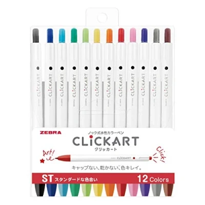 Afbeelding van Zebra Clickart Watergedragen Pen Standaard 12 Kleuren Set, WYSS22 12CST