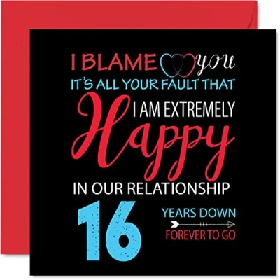 Afbeelding van Grappige 16e verjaardag kaart voor echtgenoot vrouw Your Fault I&#039;m Extremely Happy Gelukkige huwelijksverjaardag partner, 145mm x wenskaarten zestiende jubilea