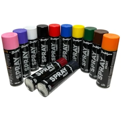 Afbeelding van Spuitverf set 12 kleuren , 12x200 ml Sneldrogende graffiti verf spuitbus voor hout steen muur metaal glas. Zwart Wit Blauw Groen Rood Geel Paars Oranje Roze Bruin Grijs Goud