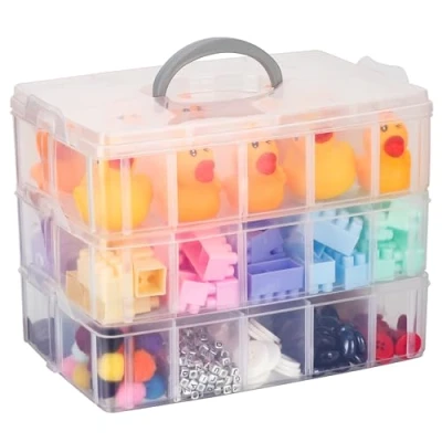 Afbeelding van Kurtzy 3 Laags Helder Transparant Stapelbare Plastic Opslag Doos Aanpasbare Compartimenten Slots Maximaal 30 Container Voor en Organisatie van Speelgoed, Sieraden, Kralen