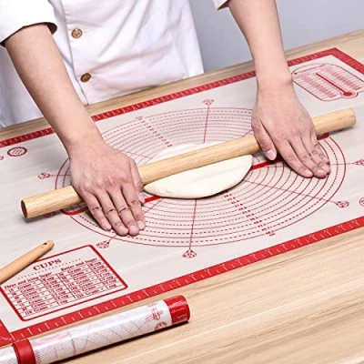 Afbeelding van siliconen bakmat, extra groot, 91 x 61 cm, anti aanbakmat, bakmat voor oven, uitrolmat deeg, fondant, gebak, rood