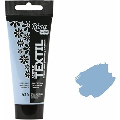 Afbeelding van Krevo Art Stofverf, wasbestendig, textielverf, vintage blauw, acrylverf, waterbasis, tube van 60 ml, wasmachinebestendig om vast te zetten, intensief dekkend voor lichte en donkere stoffen