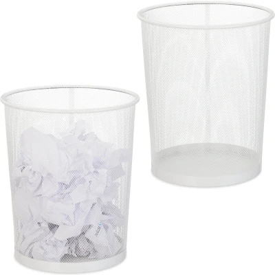 Afbeelding van 2x papiermand metaal prullenmand wit prullenbak papierbak 20 l groot