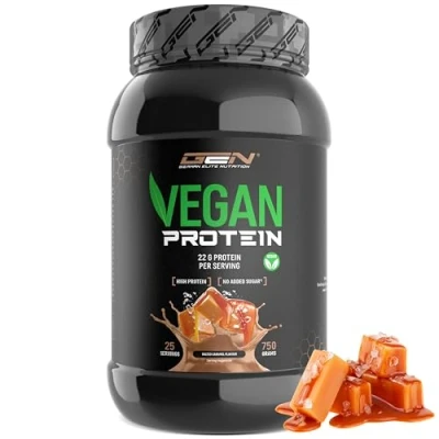Afbeelding van Veganistisch Eiwitpoeder Plantaardig eiwit van erwt, rijst, amandel en hennep Zonder soja Heerlijk &amp; romig (750 g, Salted Caramel)