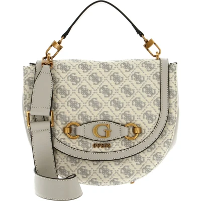 Afbeelding van GUESS Schoudertas Izzy Flap Saddle Bag Dove Logo Beige