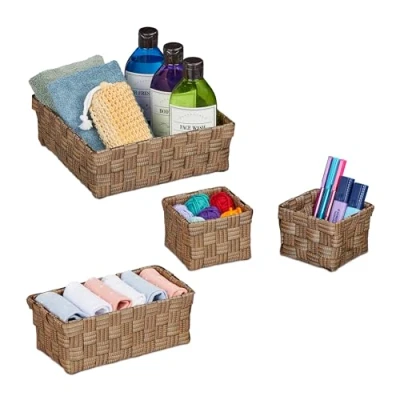 Afbeelding van Relaxdays opbergmand set van 4 kastmand gevlochten kunststof badkamer &amp; meer