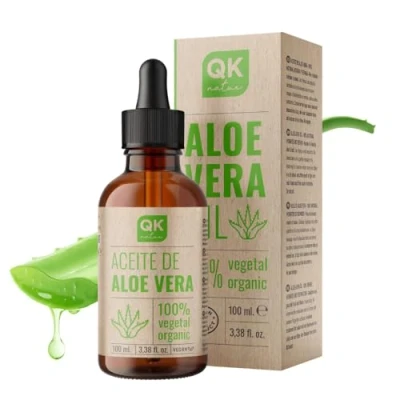 Afbeelding van QKnatur ALOE VERA OLIE Puur, Natuurlijk en Biologisch Glazen flesje 100 ml + pompje Intensieve verzorging voor gezicht, lichaam, haar oogcontour