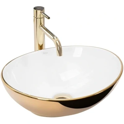 Afbeelding van REA Sofia Opzetwastafel Waskom 41 x 34.5 15 cm Glans Goud Wit