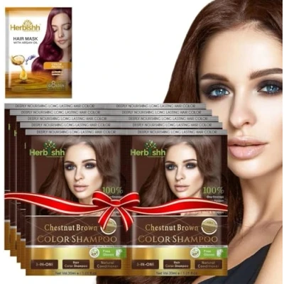 Afbeelding van Herbishh Hair Color Shampoo for Gray HairNatural Dye with Argan MaskTravel size Colors in MinutesLong lasting colour10pack+1packAmmonia Free (Chestnut Brown)
