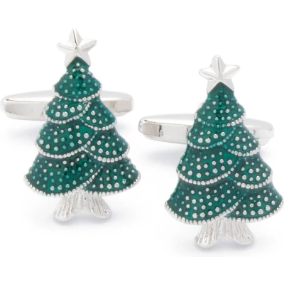 Afbeelding van Manchetknopen Kerstboom Boom Groen met Zilver