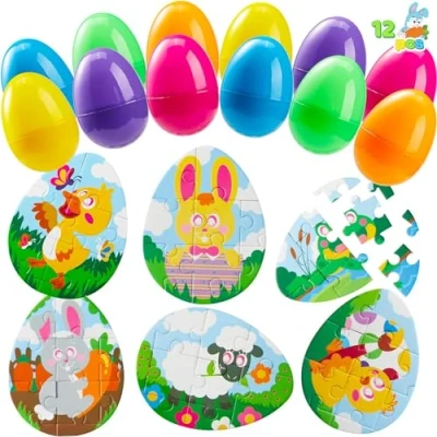Afbeelding van JOYIN 12 stuks paaseieren jigsaw puzzel voor zoeken accessoires, school, klaslokaal, activiteiten, beloningen, Pasen, feestgeschenken, paasmand vulpen