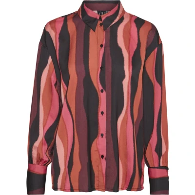 Afbeelding van VERO MODA blouse VMELLY met all over print en plooien roodbruin/zwart