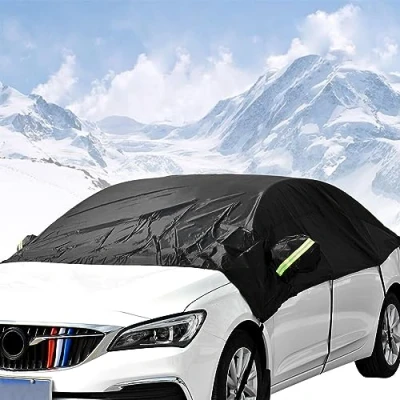Afbeelding van Queta 62427281 Afdekking voor de auto, fosforescerend, halve garage, voorruit, beschermhoes, sneeuwbescherming, uv bescherming, zwart en groen