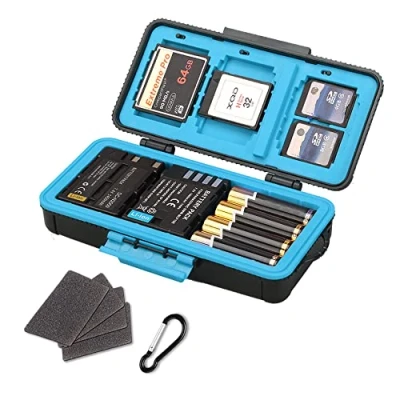 Afbeelding van LYNCA Camera Batterij Geheugenkaart Case, Batterijhouder Professionele Waterbestendig &amp; Schokbestendig Opbergdoos voor 3 Batterijen of 4 AA 6 SD en XQD CF Kaarten Blauw