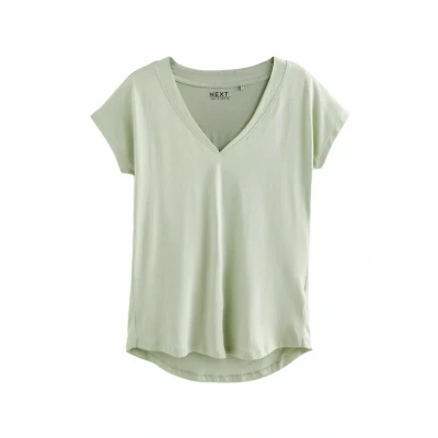 Afbeelding van Next Vneck RICH CAP Sleeve Regular FIT Tshirt basic, Dames, Maat: Large, Sage green