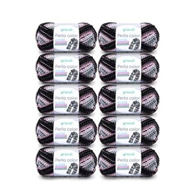 Afbeelding van Gründl Wol Perla color (wol achtig handbreigaren van 100% polyester, 100 g/90 m, naalddikte: 8 9, 10 x g), zilver grijs roze zwartbruin