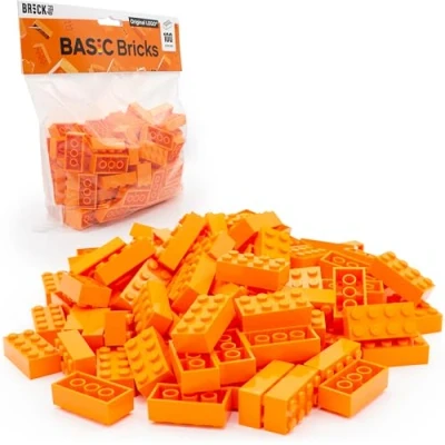 Afbeelding van Lego Classic 3001 Basic stenen, oranje, 2 x 4 bouwstenen, 100 stuks losse onderdelen starterset of uitbreiding voor stenen box en plaat