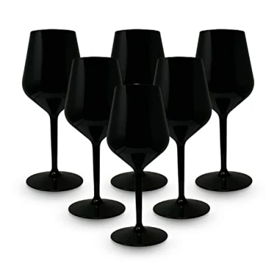 Afbeelding van BRYNA Wijnglas 33 Cl van polycarbonaat (hard plastic), 100% Italiaans design, onbreekbare glazen, herbruikbaar en vaatwasmachinebestendig, zwart
