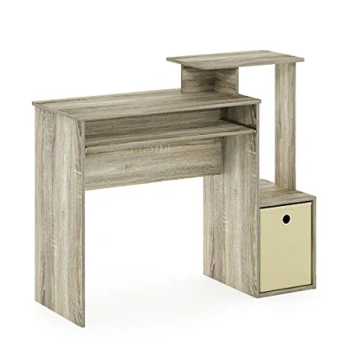Afbeelding van Furinno Econ Multifunctioneel thuiskantoor computer schrijfbureau, computerbureau, studeerbureau, met bak, sonoma eiken/ivoor, 100,1 (B) x 86,6 (H) 39,9 (D) cm