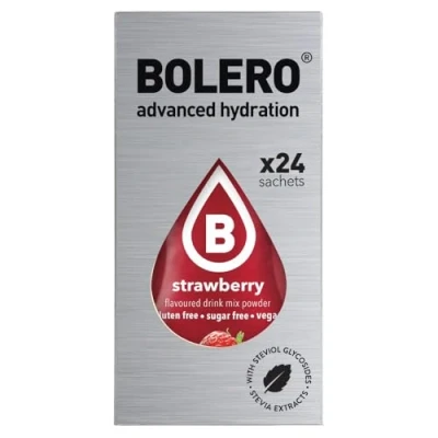 Afbeelding van Bolero STRAWBERRY 24x3g Suikerloos sappoeder, gezoet met stevia + vitamine C geschikt voor kinderen, sporters en diabetici glutenvrij veganvriendelijk Vlierbloesemsmaak