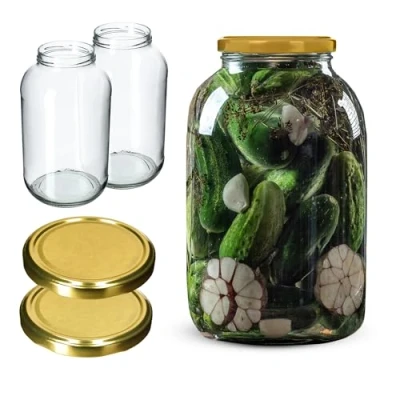 Afbeelding van KADAX inmaakpotten, 4 liter, diameter van 100 mm, ronde potten (2 stuks, gouden deksel)