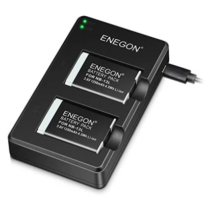 Afbeelding van ENEGON NB 13L lithiumbatterij (2 stuks) en dubbele oplader voor Canon PowerShot G5 X, G5X Mark II, G7 X III, SX720 HS,SX730 HS, SX740 SX620 HS,G1 G9 II