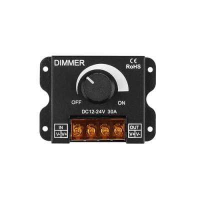 Afbeelding van GERUI Ledstripdimmer, DC 12 V 24 V, 30 A, 360 W, PWM dimmer controller, voor het instellen van de helderheid aan/uit schakelaar, zwarte aluminium behuizing, lichtstrip (1)