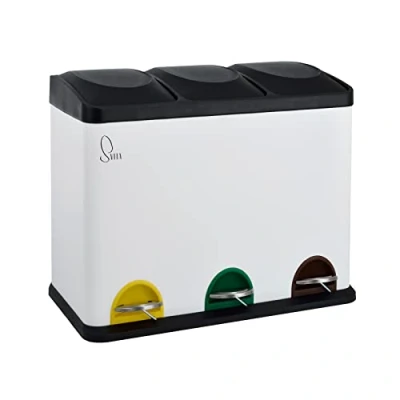 Afbeelding van SVITA TC3X15 Pedaalemmer, gepoedercoat staal, 45 l, wit, 3 x 15 drievoudige afvalemmer, delige afvalscheiding, keukenemmer