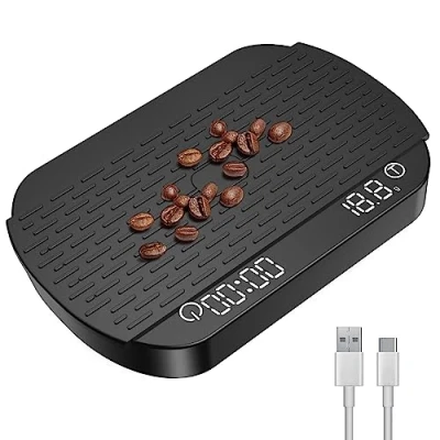 Afbeelding van OBEST Digitale koffieweegschaal met timer, elektronische zeer nauwkeurige mini levensmiddelenweegschaal, 3 kg/0,1 g, lcd display, espressoweegschaal, opladen via USB