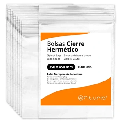 Afbeelding van Bolsas con Cierre Hermético de Plástico Transparentes Ideales para Congelar Alimentos, Guarda Documentos, Reutilizables y Conservación Ofituria (350x450mm, 1000u)