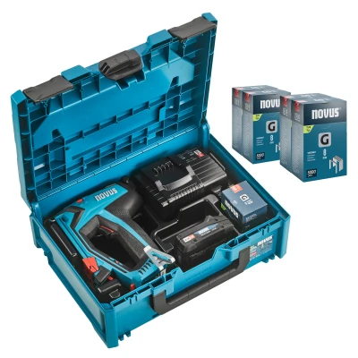 Afbeelding van NOVUS TOOLS MetaBOX Accunietmachine J 551 set + 20.000 nietjes compatibel met 18V Li Ion CAS accu voor platte draadklemmen 6 14 mm en spijkers 16