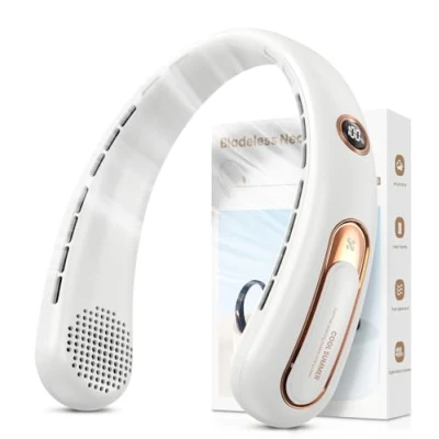 Afbeelding van Nekventilator, 4000mAh Oplaadbaar via USB (15U), 3 Snelheden &amp; 360 Luchtstroom, Led Display, Stille Ventilator voor Kantoor, Reizen, Sport, Buiten (Wit)