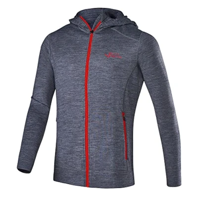 Afbeelding van Black Crevice merino herenjack met capuchon, hoogwaardige jas, jas voor heren van 70% merinowol en 30% polyester, temperatuurregulerende hoodie, trui, mulesingvrij, grijs, M