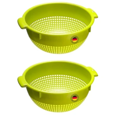 Afbeelding van Westmark Vergiet Twee Grote Zeven Met 2 Handgrepen En 4 Opzetranden Voor Wassen Afgieten Appelgroen, Kunststof, ø 24cm