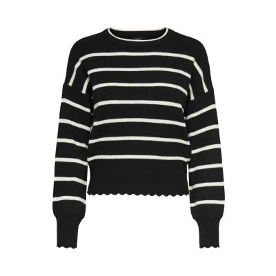 Afbeelding van ONLY Onlibi Stripe Oneck Trui, Dames, Maat: Large, Black