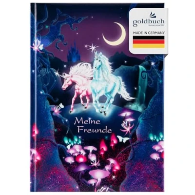 Afbeelding van goldbuch Unicorn, 43579, vriendschapsboek, DIN A5, met 88 geïllustreerde pagina&#039;s, voor kinderdagverblijf en basisschool, beste vrienden in de schooltijd, kunstdruk, paars, 70 mm