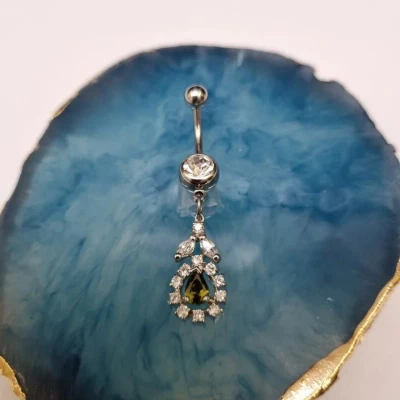Afbeelding van Chirurgisch stalen navelpiercing met hanger zirkonia transparant en groen