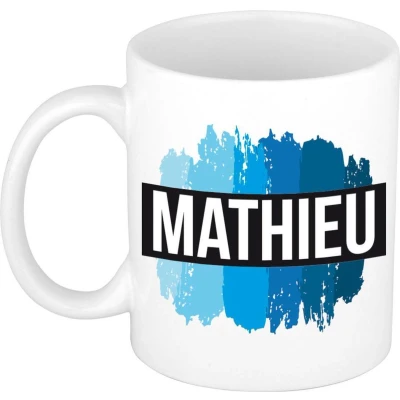 Afbeelding van Mathieu Naam / voornaam kado beker mok verfstrepen Gepersonaliseerde met mokken
