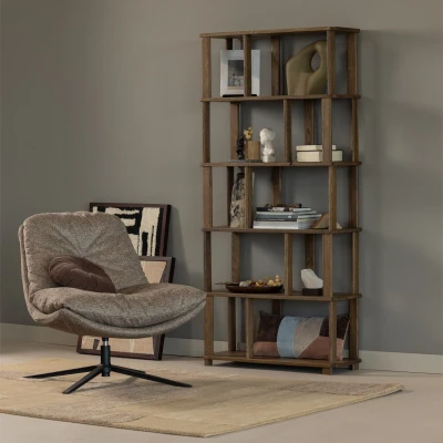 Afbeelding van Woood Arve Draaifauteuil Bedrukte Stof Naturel Melange