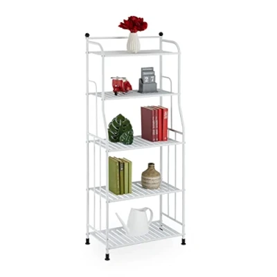 Afbeelding van Relaxdays badkamerrek, staal, HxBxD: 133 x 56 28 cm, rek keuken &amp; badkamer, 5 etages, metalen staand, wit