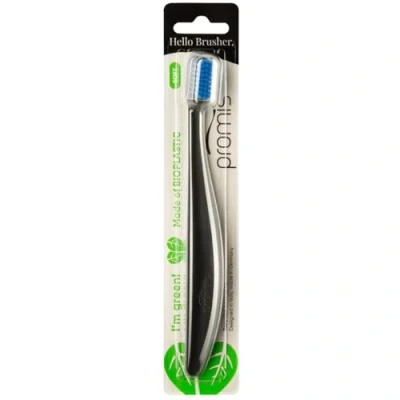 Afbeelding van promis brush duurzame tandenborstel gemaakt van hernieuwbare grondstoffen bioplastic zachte 6750 borstelharen gerecycleerde verpakking in DuitslanDuitsland Italiaans design ergonomische handgreep (singlepack, black ocean)
