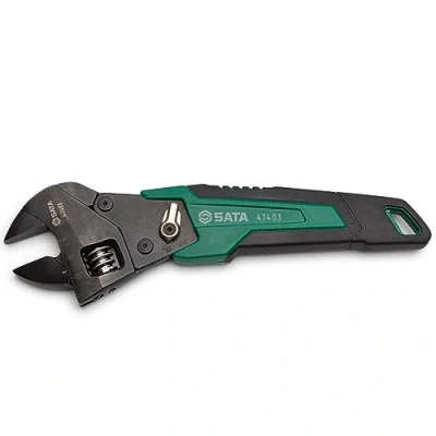 Afbeelding van SATA ST47403 Ratcheting verstelbare moersleutel 8 inch ingebouwde weegschaal meet metrische maten voor snelle bevestigingsidentificatie