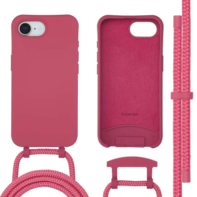 Afbeelding van Apple iPhone 16e MagSafe Hoesje Siliconen en TPU (zacht) imoshion Backcover met koord/Softcase/KoordMagSafe Rood Telefoonhoesje