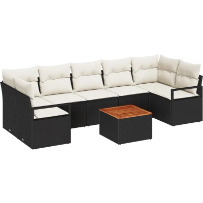 Afbeelding van vidaXL 8 Delige Tuin Sofa Set met Kussens Zwart Poly Rattan Acacia, 2 Zits Opslag &amp;
