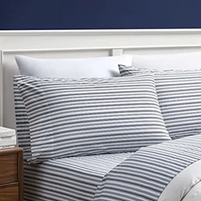 Afbeelding van Nautica Kingsize lakens, katoenen percal beddengoedset, casual woondecoratie (Coleridge streep houtskool, kingsize)