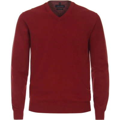 Afbeelding van Casa Moda Pullover V Hals Rood maat M Heren met Regular fit Pasvorm Katoen Suitable Herenkleding